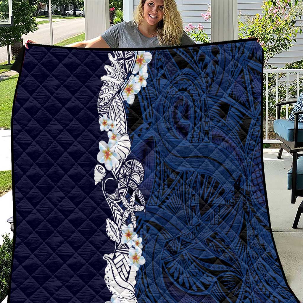 Blue Samoa Tattoo Quilt Plumeria Samoan Ocean Tatau Pattern - Polynesian Pride