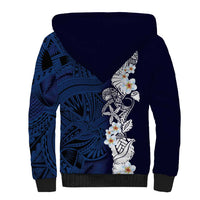 Blue Samoa Tattoo Sherpa Hoodie Plumeria Samoan Ocean Tatau Pattern - Polynesian Pride