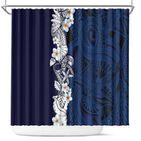 Blue Samoa Tattoo Shower Curtain Plumeria Samoan Ocean Tatau Pattern - Polynesian Pride