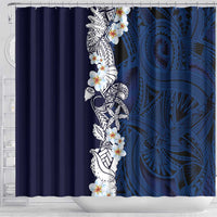 Blue Samoa Tattoo Shower Curtain Plumeria Samoan Ocean Tatau Pattern - Polynesian Pride