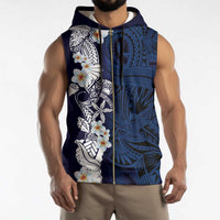 Blue Samoa Tattoo Sleeveless Zip Hoodie Plumeria Samoan Ocean Tatau Pattern - Polynesian Pride