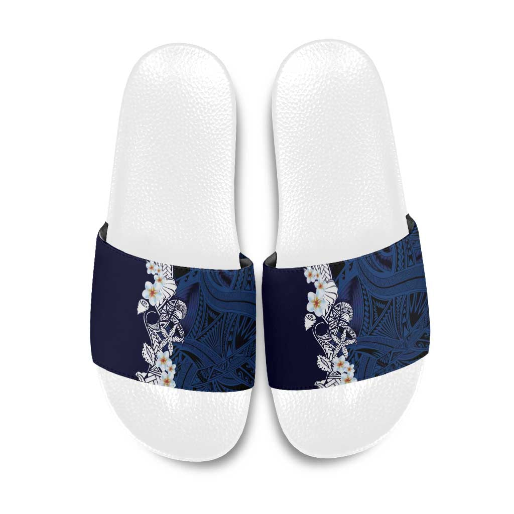 Blue Samoa Tattoo Slide Sandals Plumeria Samoan Ocean Tatau Pattern - Polynesian Pride