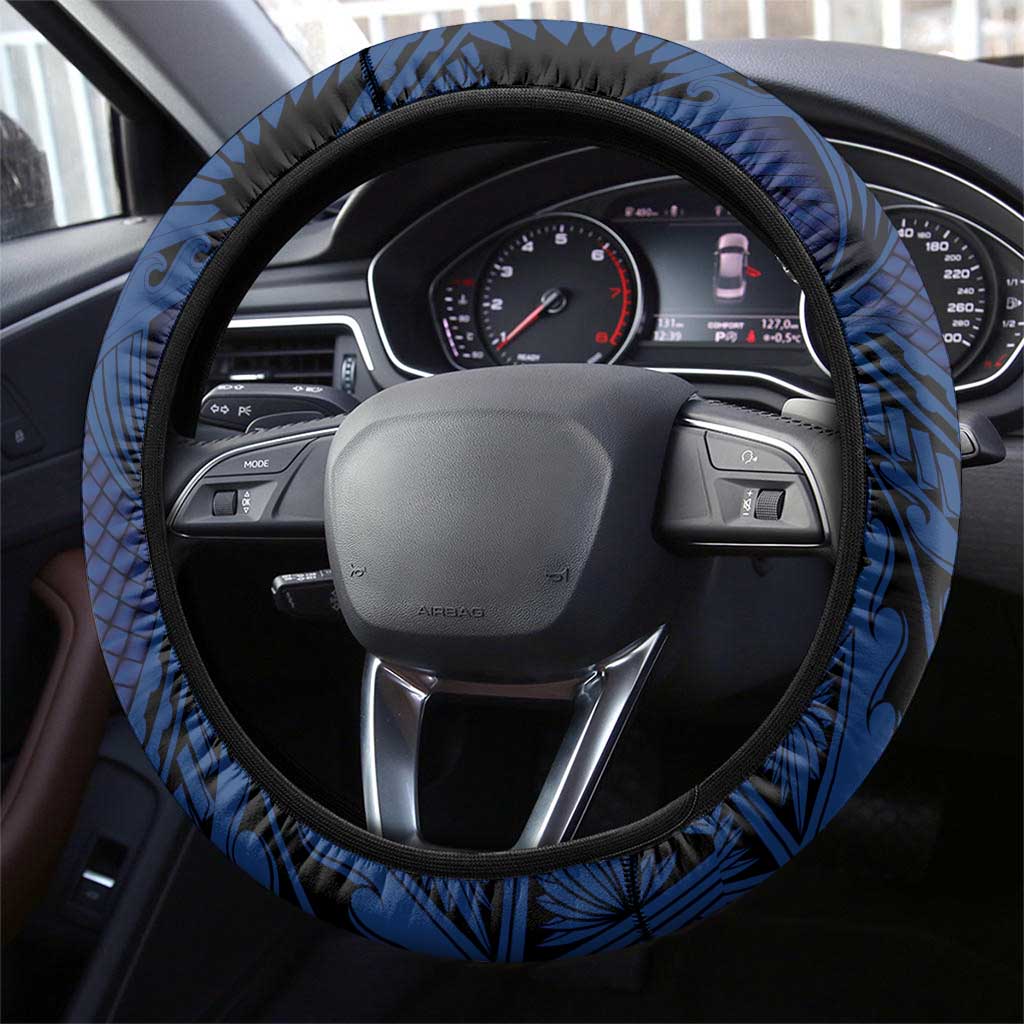 Blue Samoa Tattoo Steering Wheel Cover Plumeria Samoan Ocean Tatau Pattern - Polynesian Pride