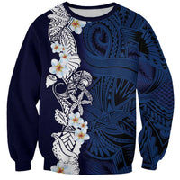 Blue Samoa Tattoo Sweatshirt Plumeria Samoan Ocean Tatau Pattern - Polynesian Pride