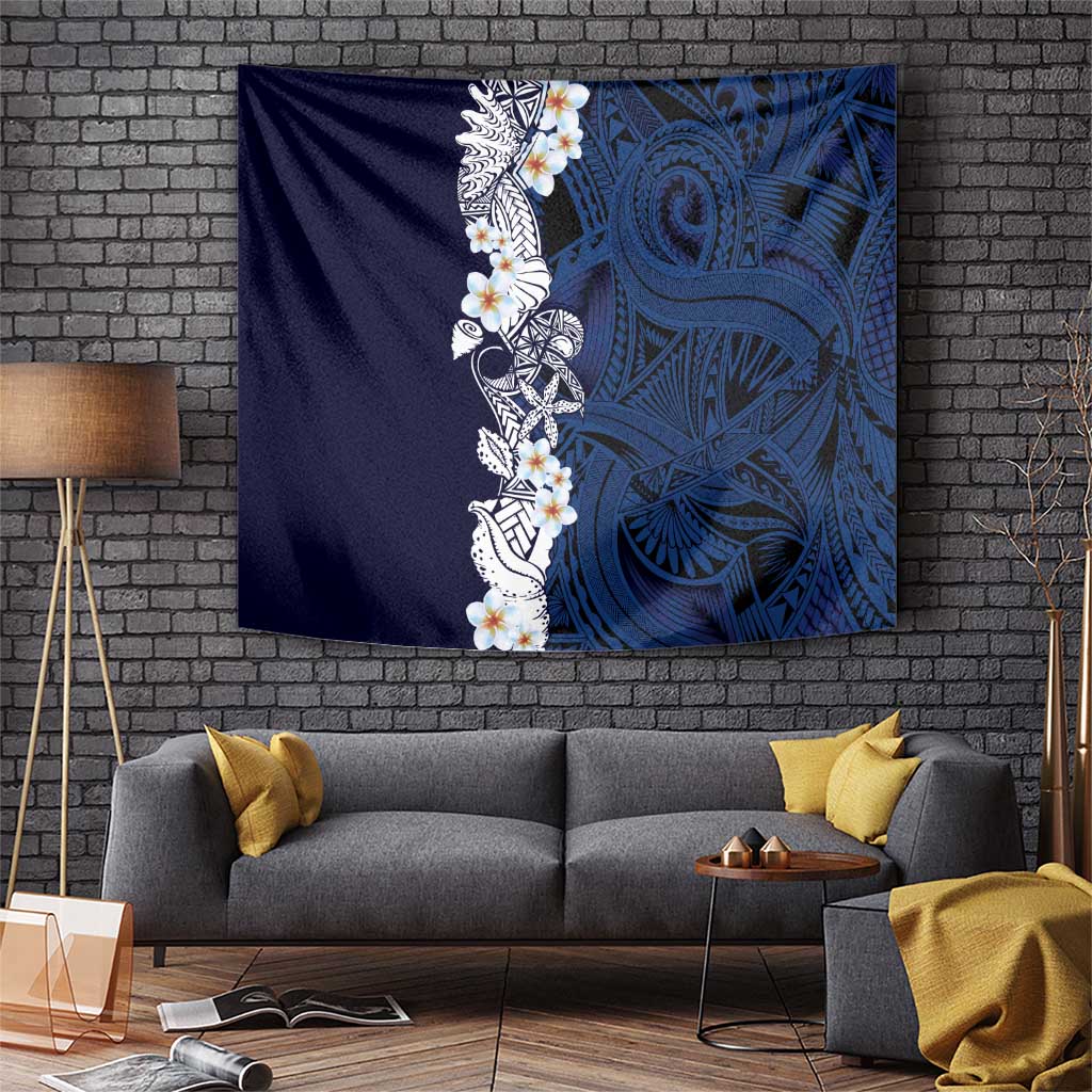 Blue Samoa Tattoo Tapestry Plumeria Samoan Ocean Tatau Pattern - Polynesian Pride