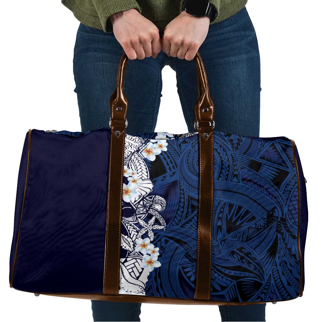 Blue Samoa Tattoo Travel Bag Plumeria Samoan Ocean Tatau Pattern - Polynesian Pride