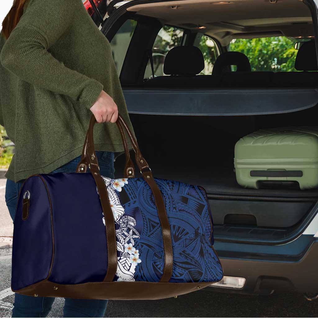 Blue Samoa Tattoo Travel Bag Plumeria Samoan Ocean Tatau Pattern - Polynesian Pride
