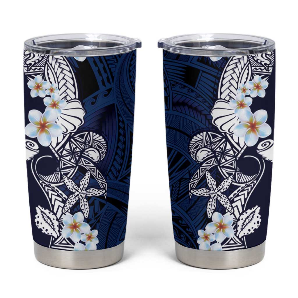 Blue Samoa Tattoo Tumbler Cup Plumeria Samoan Ocean Tatau Pattern - Polynesian Pride
