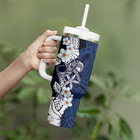 Blue Samoa Tattoo Tumbler With Handle Plumeria Samoan Ocean Tatau Pattern - Polynesian Pride