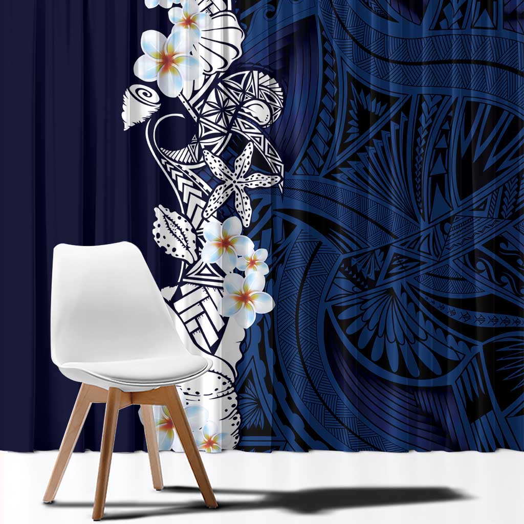 Blue Samoa Tattoo Window Curtain Plumeria Samoan Ocean Tatau Pattern - Polynesian Pride