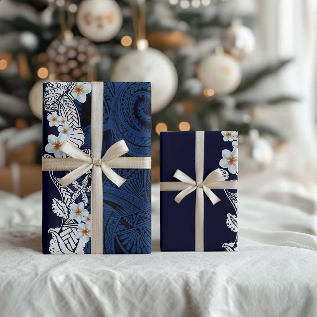 Blue Samoa Tattoo Wrapping Paper Plumeria Samoan Ocean Tatau Pattern - Polynesian Pride