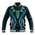 Aotearoa Pounamu Niho Baseball Jacket Silver Fern Mix Maori Pattern - Turquoise