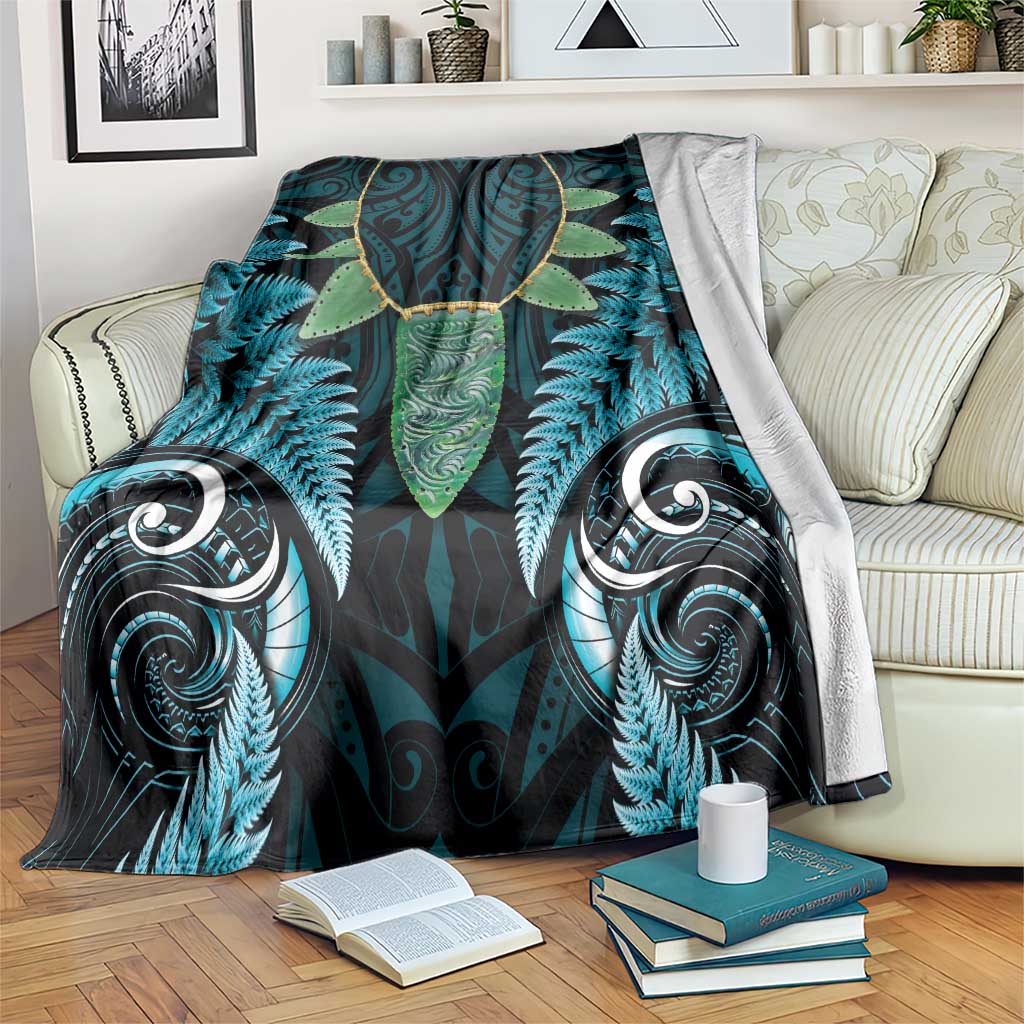 Aotearoa Pounamu Niho Blanket Silver Fern Mix Maori Pattern - Turquoise