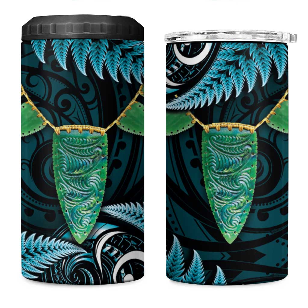 Aotearoa Pounamu Niho 4 in 1 Can Cooler Tumbler Silver Fern Mix Maori Pattern - Turquoise LT14 One Size: 16 oz Turquoise - Polynesian Pride