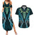 Aotearoa Pounamu Niho Couples Matching Summer Maxi Dress and Hawaiian Shirt Silver Fern Mix Maori Pattern - Turquoise