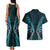 Aotearoa Pounamu Niho Couples Matching Tank Maxi Dress and Hawaiian Shirt Silver Fern Mix Maori Pattern - Turquoise