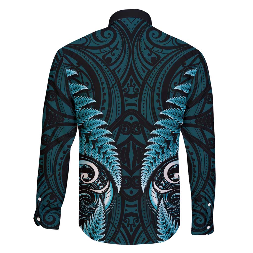 Aotearoa Pounamu Niho Family Matching Off Shoulder Short Dress and Hawaiian Shirt Silver Fern Mix Maori Pattern - Turquoise LT14 - Polynesian Pride