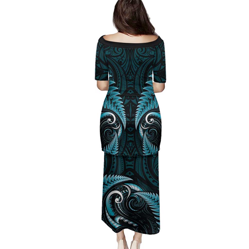 Aotearoa Pounamu Niho Family Matching Puletasi and Hawaiian Shirt Silver Fern Mix Maori Pattern - Turquoise LT14 - Polynesian Pride