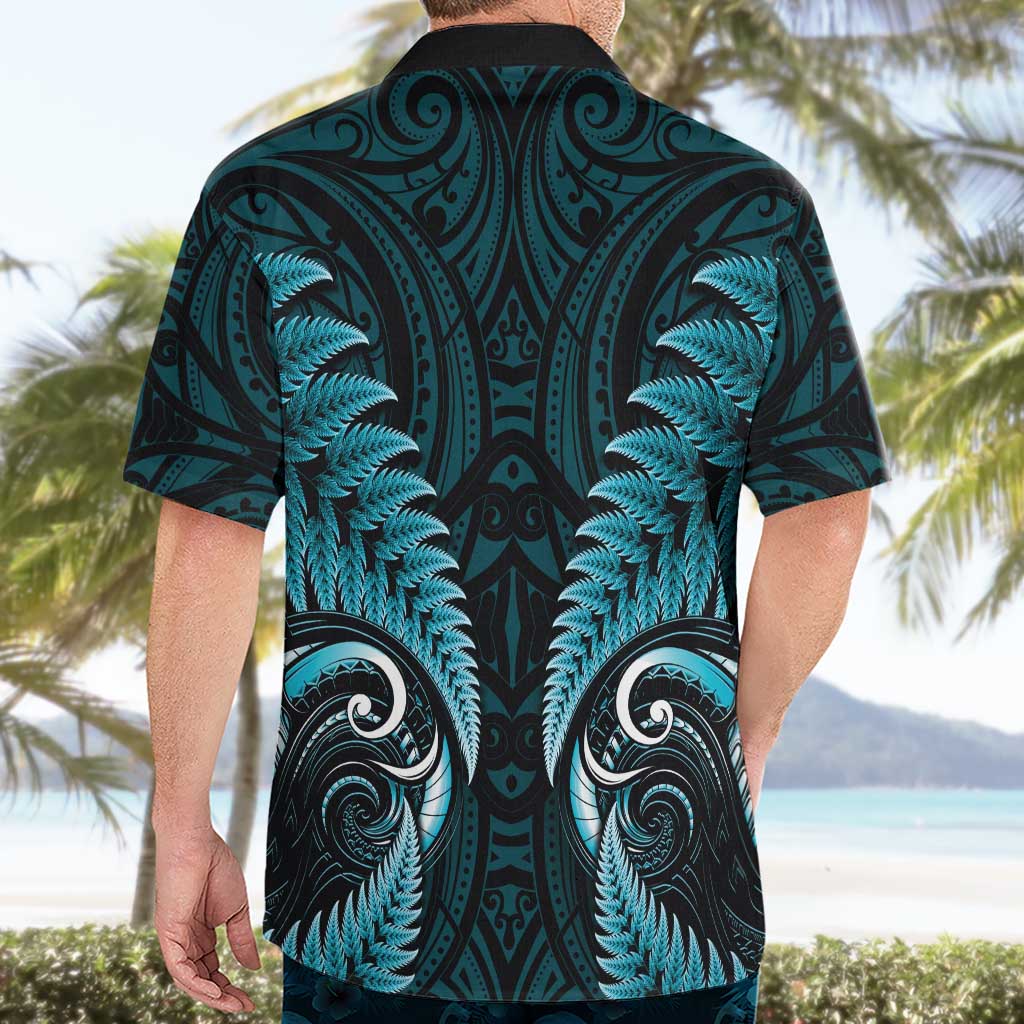 Aotearoa Pounamu Niho Hawaiian Shirt Silver Fern Mix Maori Pattern - Turquoise
