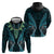 Aotearoa Pounamu Niho Hoodie Silver Fern Mix Maori Pattern - Turquoise