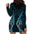 Aotearoa Pounamu Niho Hoodie Dress Silver Fern Mix Maori Pattern - Turquoise