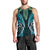 Aotearoa Pounamu Niho Men Tank Top Silver Fern Mix Maori Pattern - Turquoise