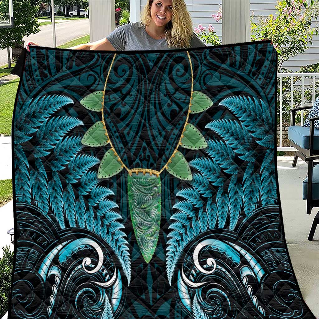 Aotearoa Pounamu Niho Quilt Silver Fern Mix Maori Pattern - Turquoise