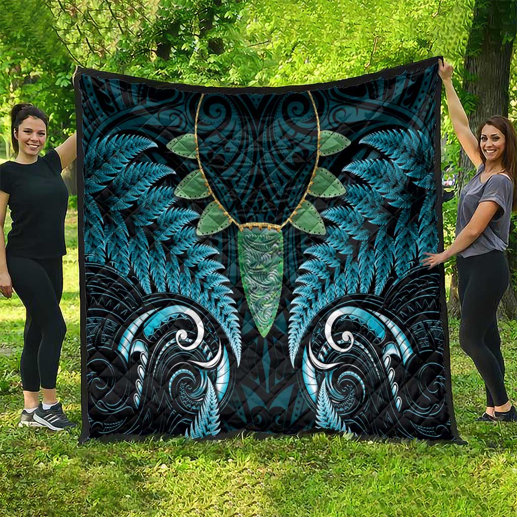 Aotearoa Pounamu Niho Quilt Silver Fern Mix Maori Pattern - Turquoise LT14 - Polynesian Pride
