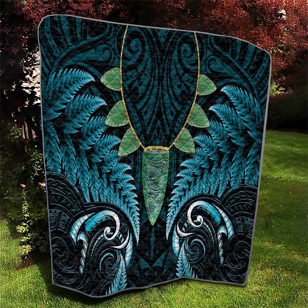 Aotearoa Pounamu Niho Quilt Silver Fern Mix Maori Pattern - Turquoise LT14 - Polynesian Pride