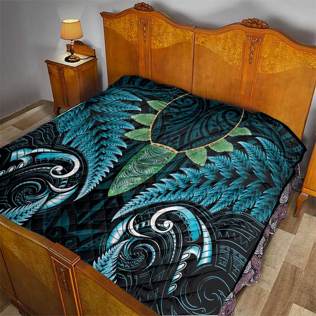 Aotearoa Pounamu Niho Quilt Silver Fern Mix Maori Pattern - Turquoise LT14 - Polynesian Pride