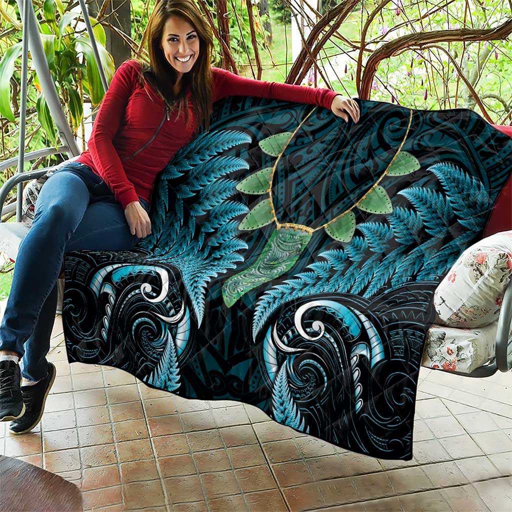 Aotearoa Pounamu Niho Quilt Silver Fern Mix Maori Pattern - Turquoise LT14 - Polynesian Pride