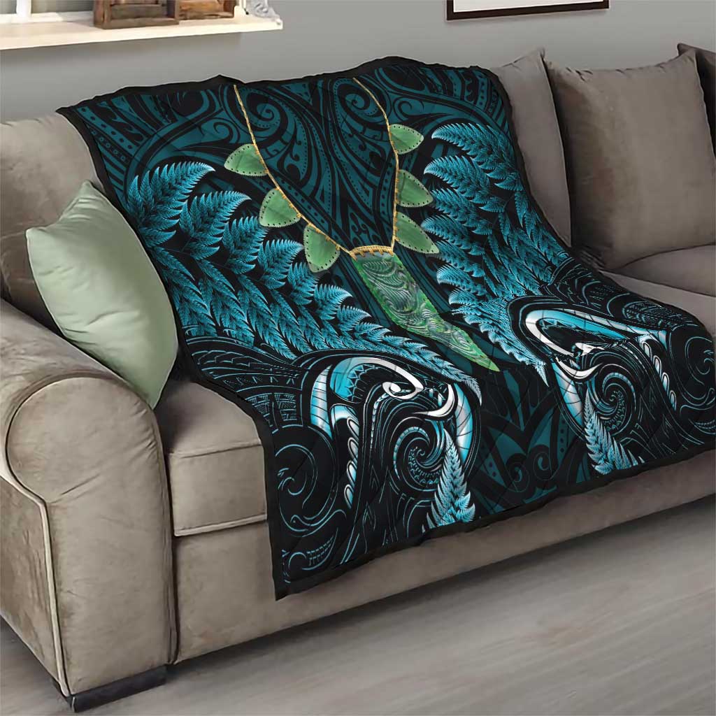 Aotearoa Pounamu Niho Quilt Silver Fern Mix Maori Pattern - Turquoise LT14 - Polynesian Pride