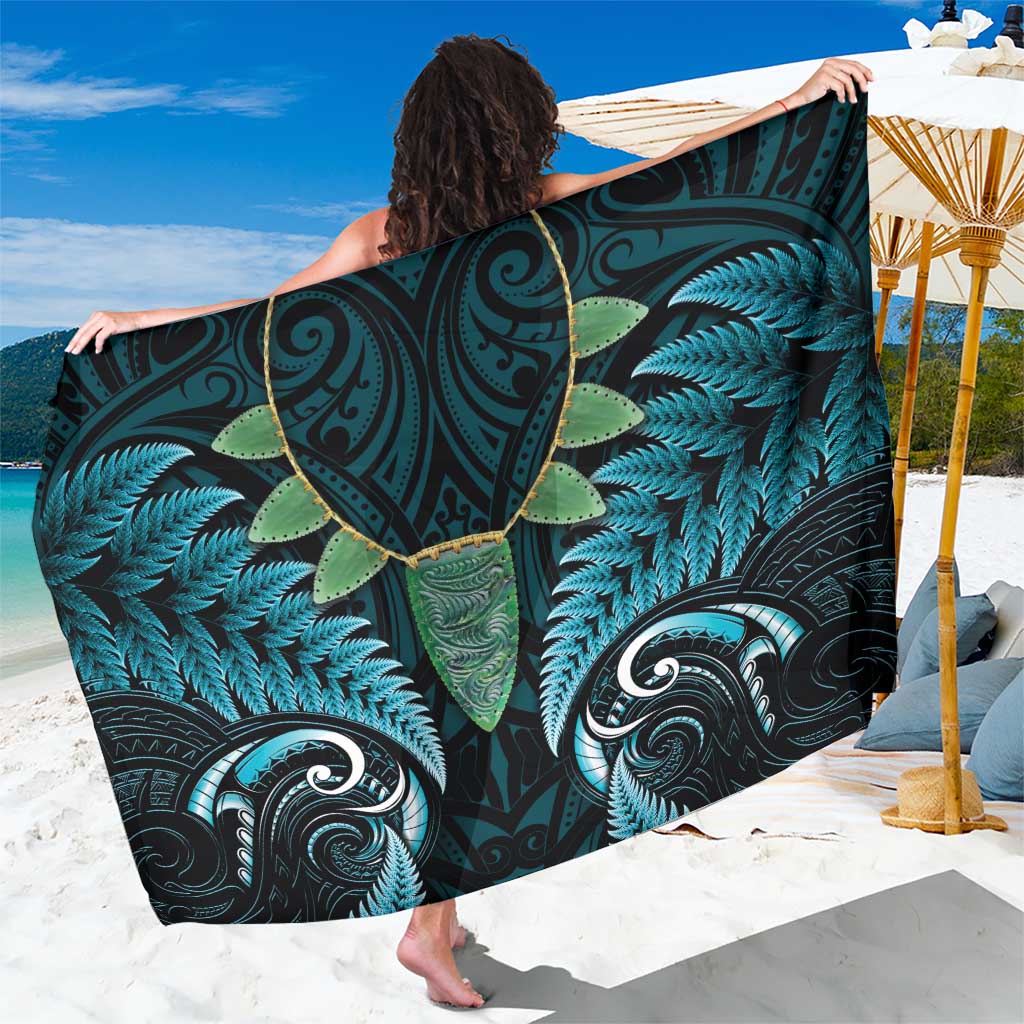 Aotearoa Pounamu Niho Sarong Silver Fern Mix Maori Pattern - Turquoise