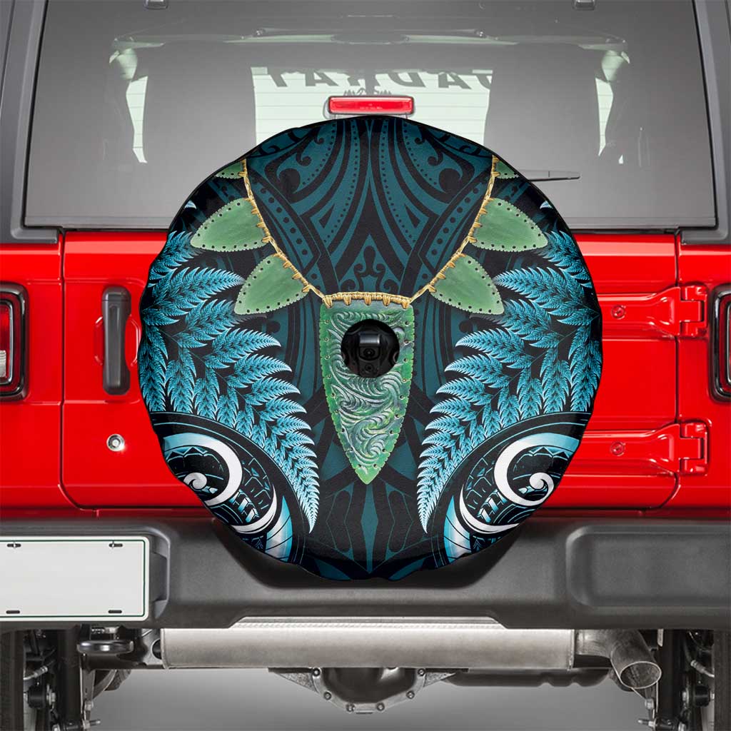 Aotearoa Pounamu Niho Spare Tire Cover Silver Fern Mix Maori Pattern - Turquoise