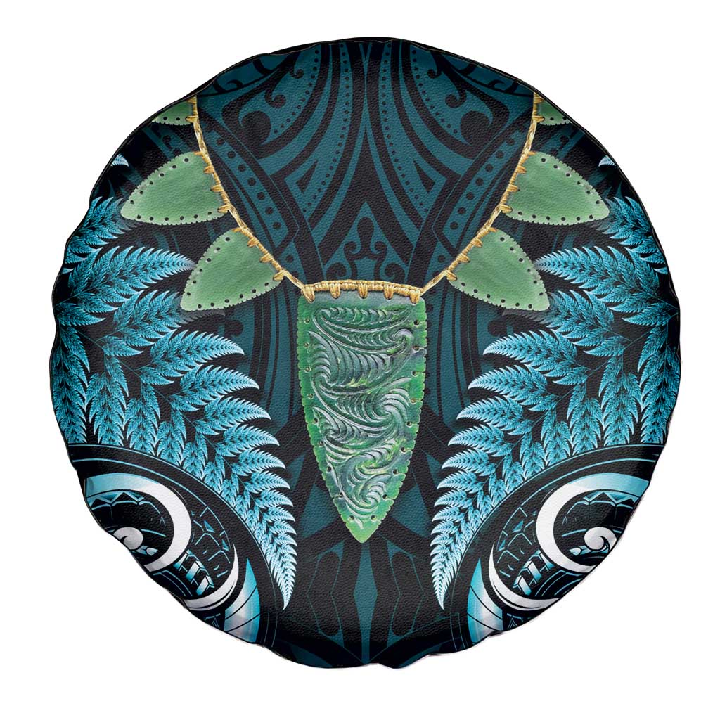Aotearoa Pounamu Niho Spare Tire Cover Silver Fern Mix Maori Pattern - Turquoise