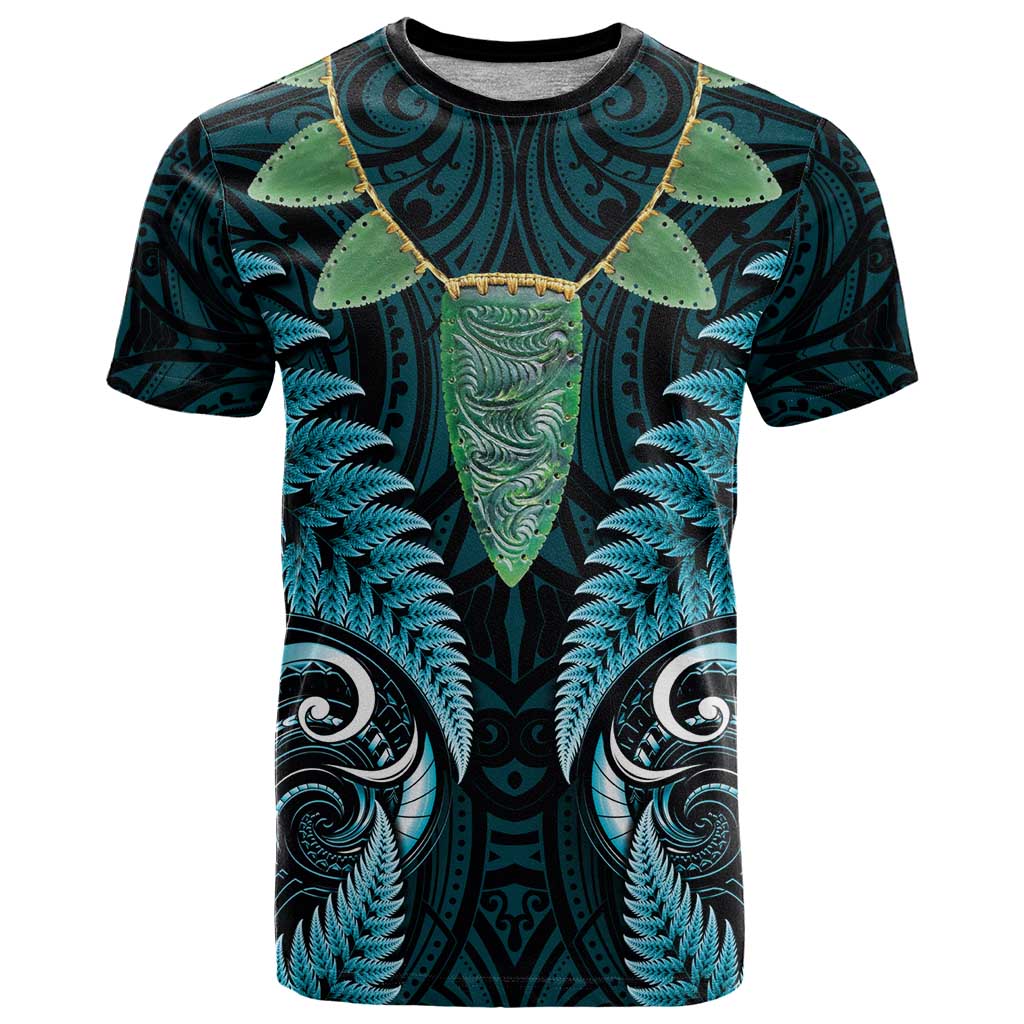 Aotearoa Pounamu Niho T Shirt Silver Fern Mix Maori Pattern - Turquoise