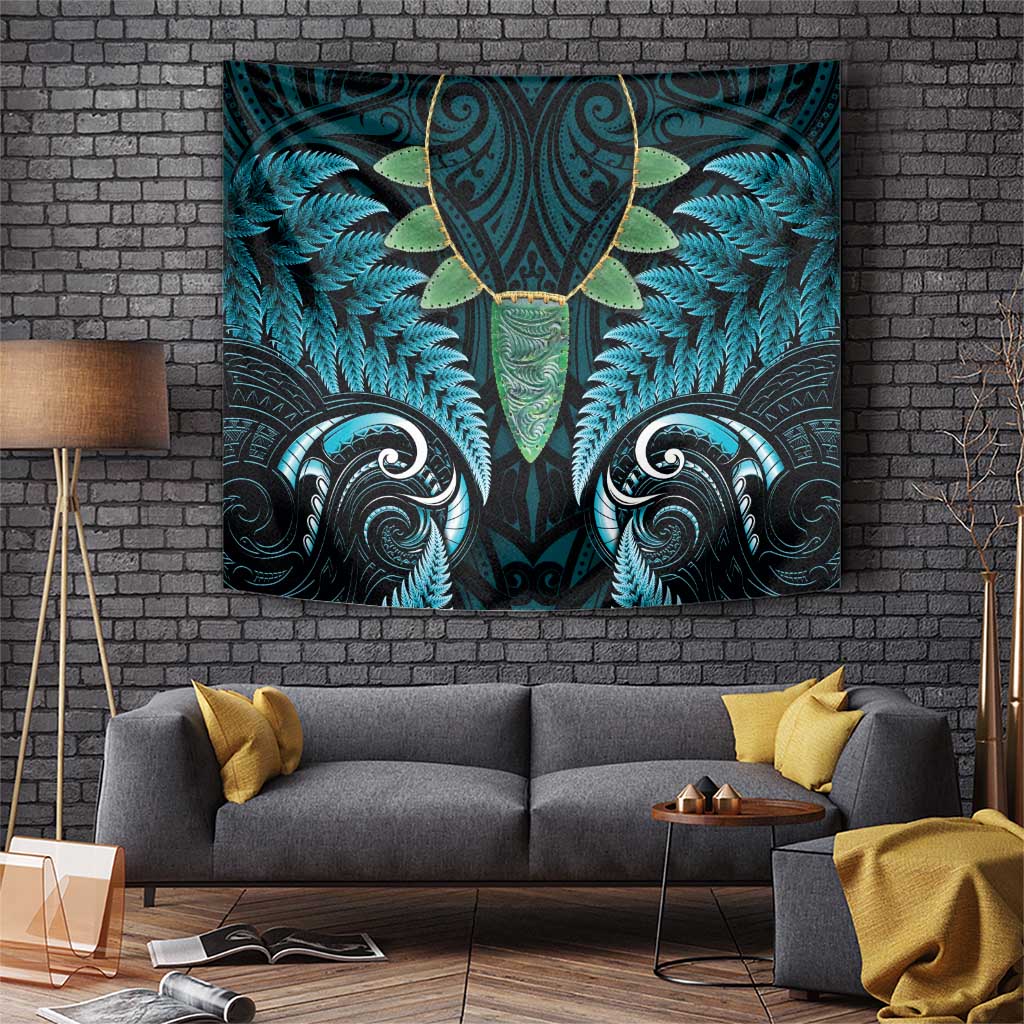 Aotearoa Pounamu Niho Tapestry Silver Fern Mix Maori Pattern - Turquoise