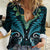 Aotearoa Pounamu Niho Women Casual Shirt Silver Fern Mix Maori Pattern - Turquoise