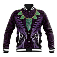 Aotearoa Pounamu Niho Baseball Jacket Silver Fern Mix Maori Pattern - Purple