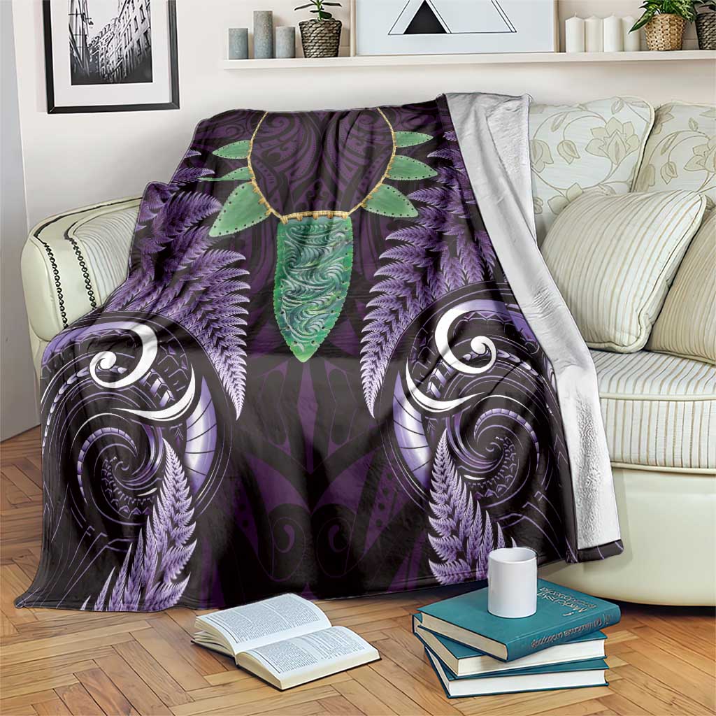 Aotearoa Pounamu Niho Blanket Silver Fern Mix Maori Pattern - Purple