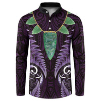 Aotearoa Pounamu Niho Button Sweatshirt Silver Fern Mix Maori Pattern - Purple