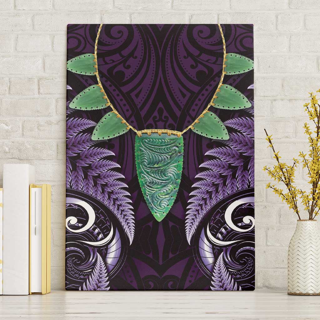 Aotearoa Pounamu Niho Canvas Wall Art Silver Fern Mix Maori Pattern - Purple