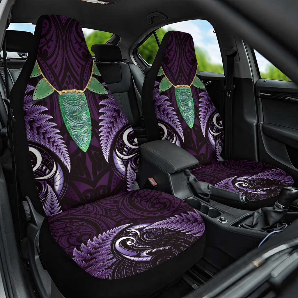 Aotearoa Pounamu Niho Car Seat Cover Silver Fern Mix Maori Pattern - Purple