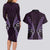 Aotearoa Pounamu Niho Couples Matching Long Sleeve Bodycon Dress and Hawaiian Shirt Silver Fern Mix Maori Pattern - Purple