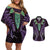 Aotearoa Pounamu Niho Couples Matching Off Shoulder Short Dress and Hawaiian Shirt Silver Fern Mix Maori Pattern - Purple