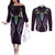 Aotearoa Pounamu Niho Couples Matching Off The Shoulder Long Sleeve Dress and Long Sleeve Button Shirt Silver Fern Mix Maori Pattern - Purple