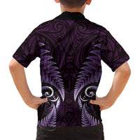 Aotearoa Pounamu Niho Family Matching Long Sleeve Bodycon Dress and Hawaiian Shirt Silver Fern Mix Maori Pattern - Purple LT14 - Polynesian Pride