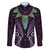 Aotearoa Pounamu Niho Family Matching Off The Shoulder Long Sleeve Dress and Hawaiian Shirt Silver Fern Mix Maori Pattern - Purple