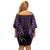 Aotearoa Pounamu Niho Family Matching Off Shoulder Short Dress and Hawaiian Shirt Silver Fern Mix Maori Pattern - Purple