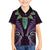 Aotearoa Pounamu Niho Family Matching Off Shoulder Short Dress and Hawaiian Shirt Silver Fern Mix Maori Pattern - Purple